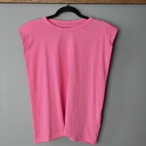 French Connection Pink Shoulder Pad Muscle Tee. Size Medium